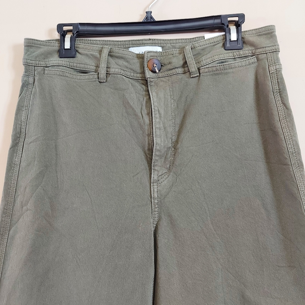 Loft high waist wide leg khaki cotton stretch pants Size 8 Khaki - Picture 5 of 11